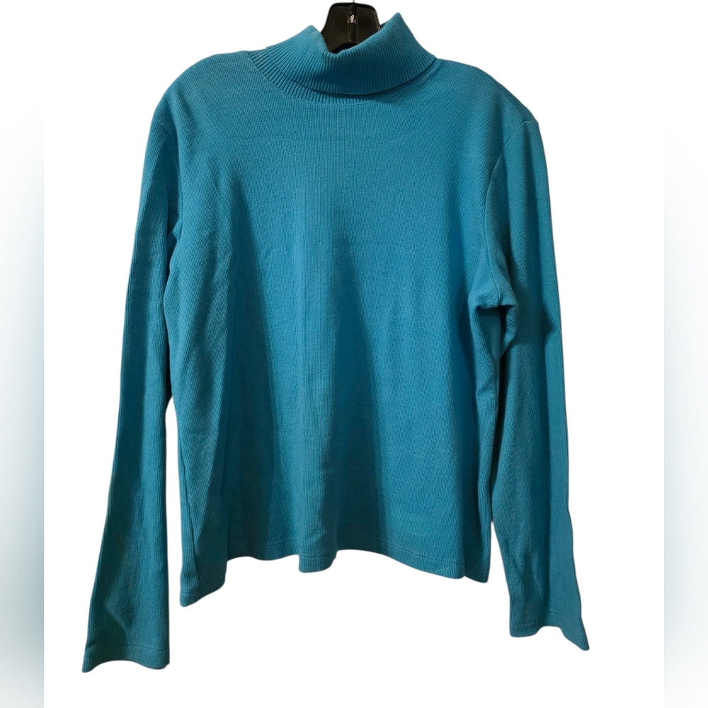 Rafaella Blue Cowl Neck Sweater with Ribbed Detailing